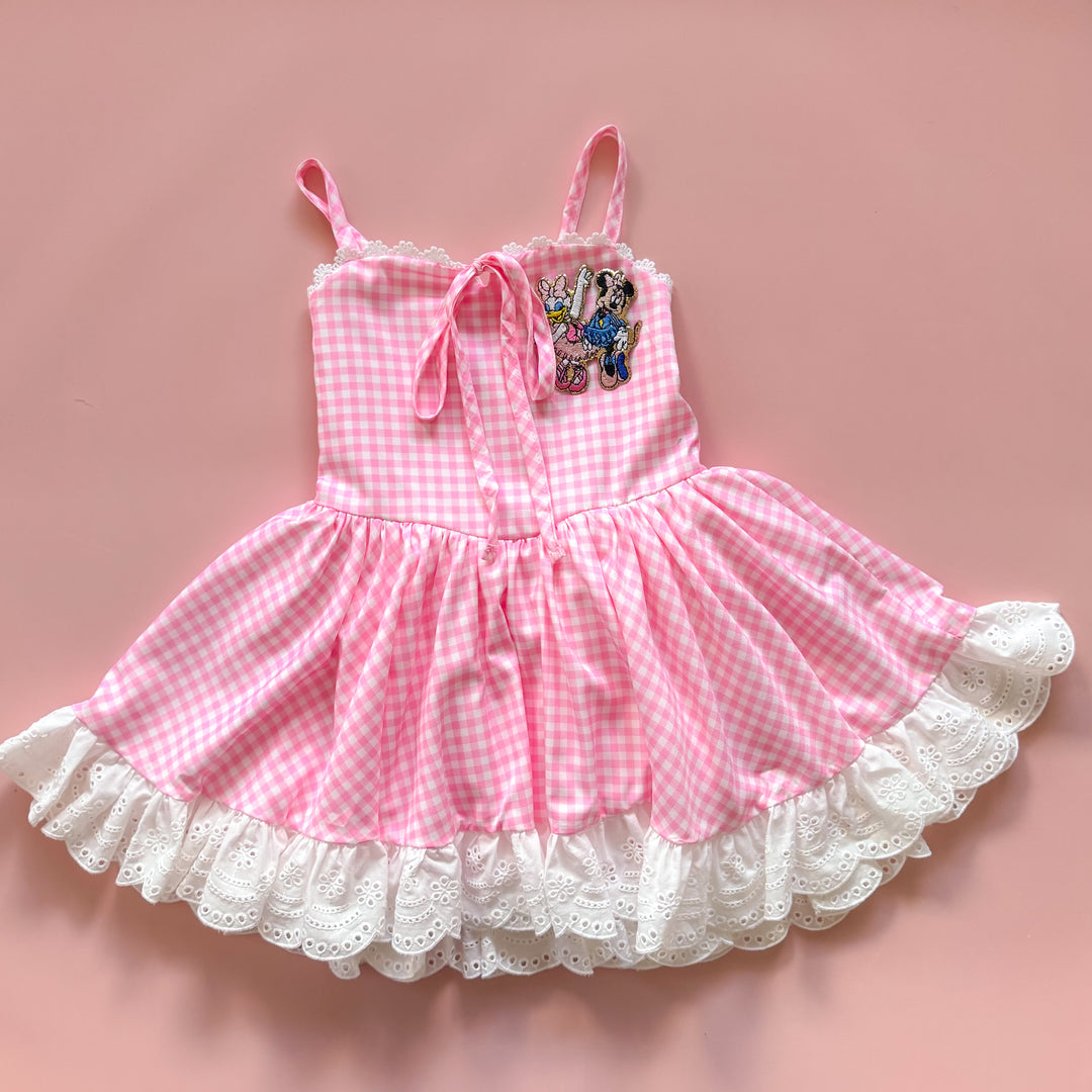 kawaii pink gingham dress Spring Gingham Dress (Ballerina patch Option) – Flamingo Baby Boutique